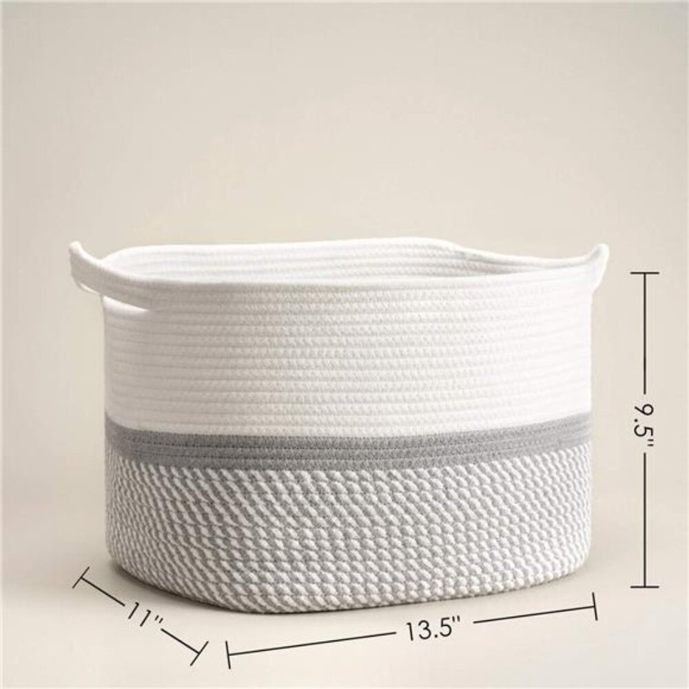 Square Cotton Rope Woven Basket with Handles For Books, Magazines, Toys Basket - Picture 3 of 8